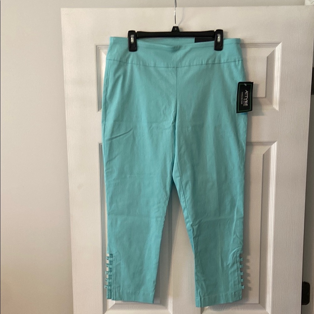Attyre Turquoise Cropped Pants siz e12 brand new inseam 24” waist 34” elastic